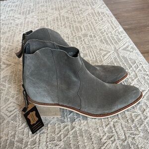 Gray-Green Suede Ankle Cowboy Boots